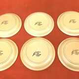 1960s 6 dessert plates Ateliers du Revernay France Matte stoneware Floral decoration