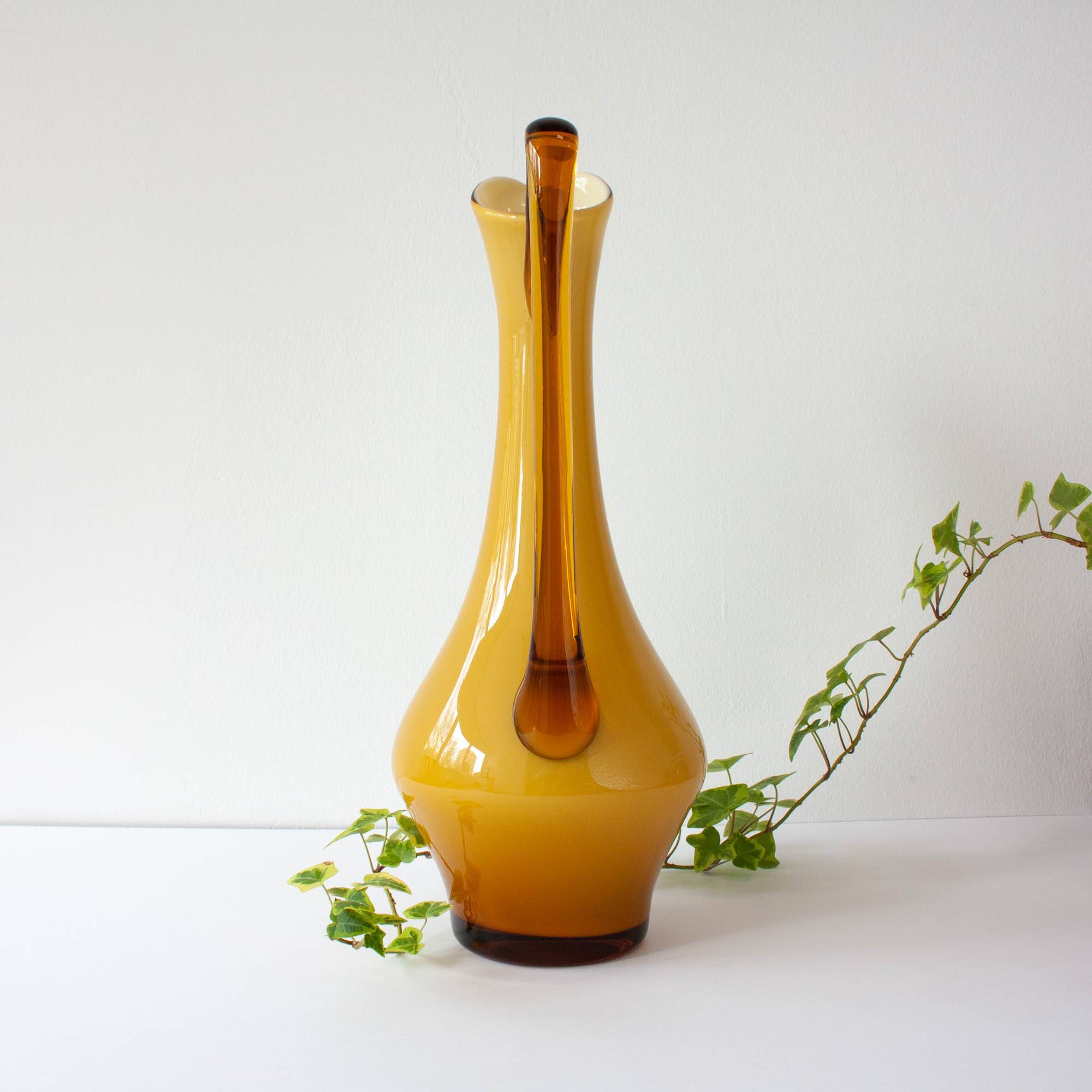 Vintage 1960s Portuguese Opaline Mustard Glass Jug