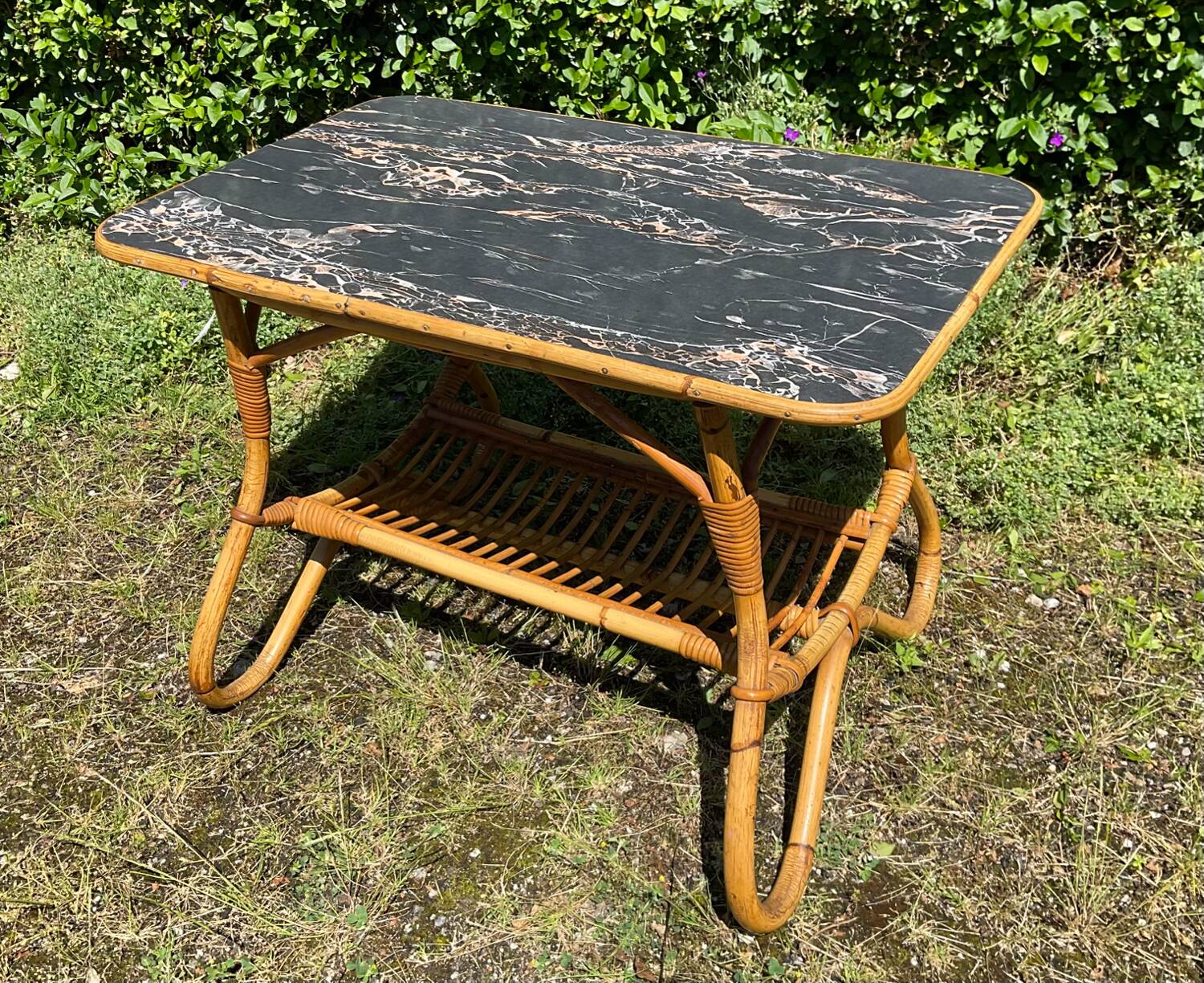 Vintage rattan and Formica coffee table
