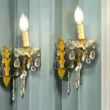 Brass Crystal Sconces Set of 2 1950’s