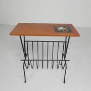 Vintage side table, magazine rack with Hemiksem tile, 1950s