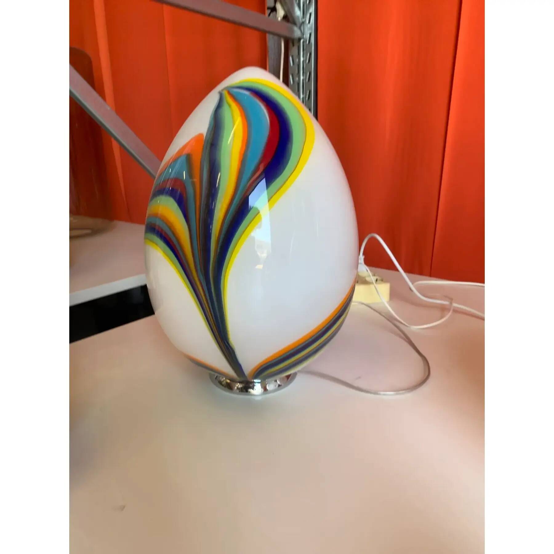 Multicoloured Reeds White Egg Lamp in Murano-Style Glass