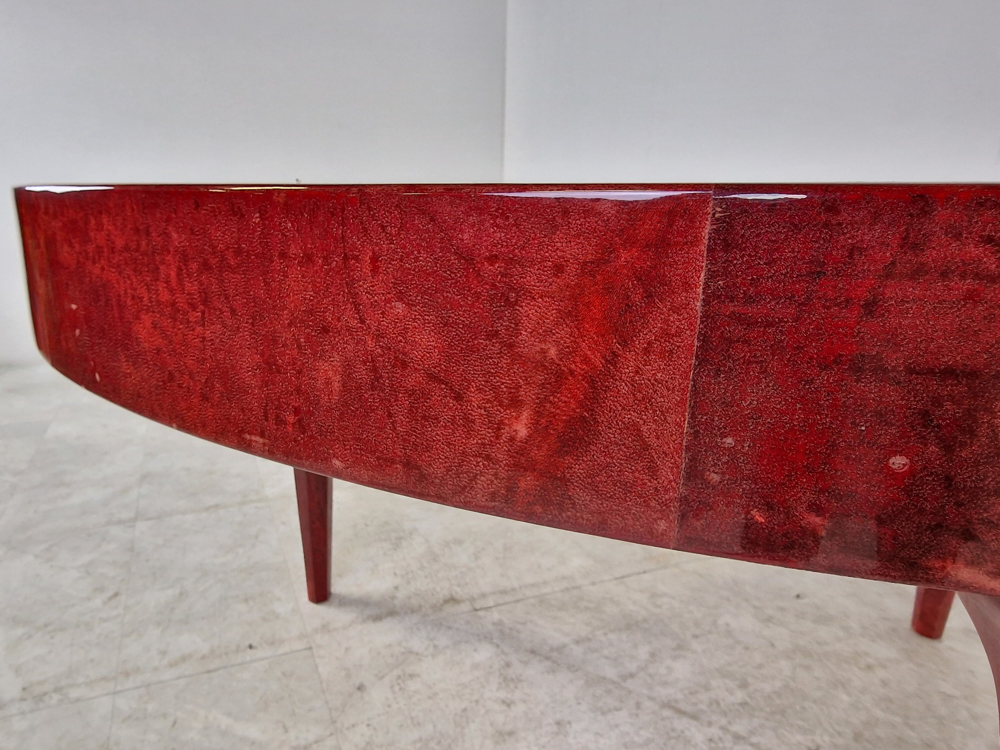 Italian red lacquered Goatskin / Parchment dining table by Aldo Tura, 1960s