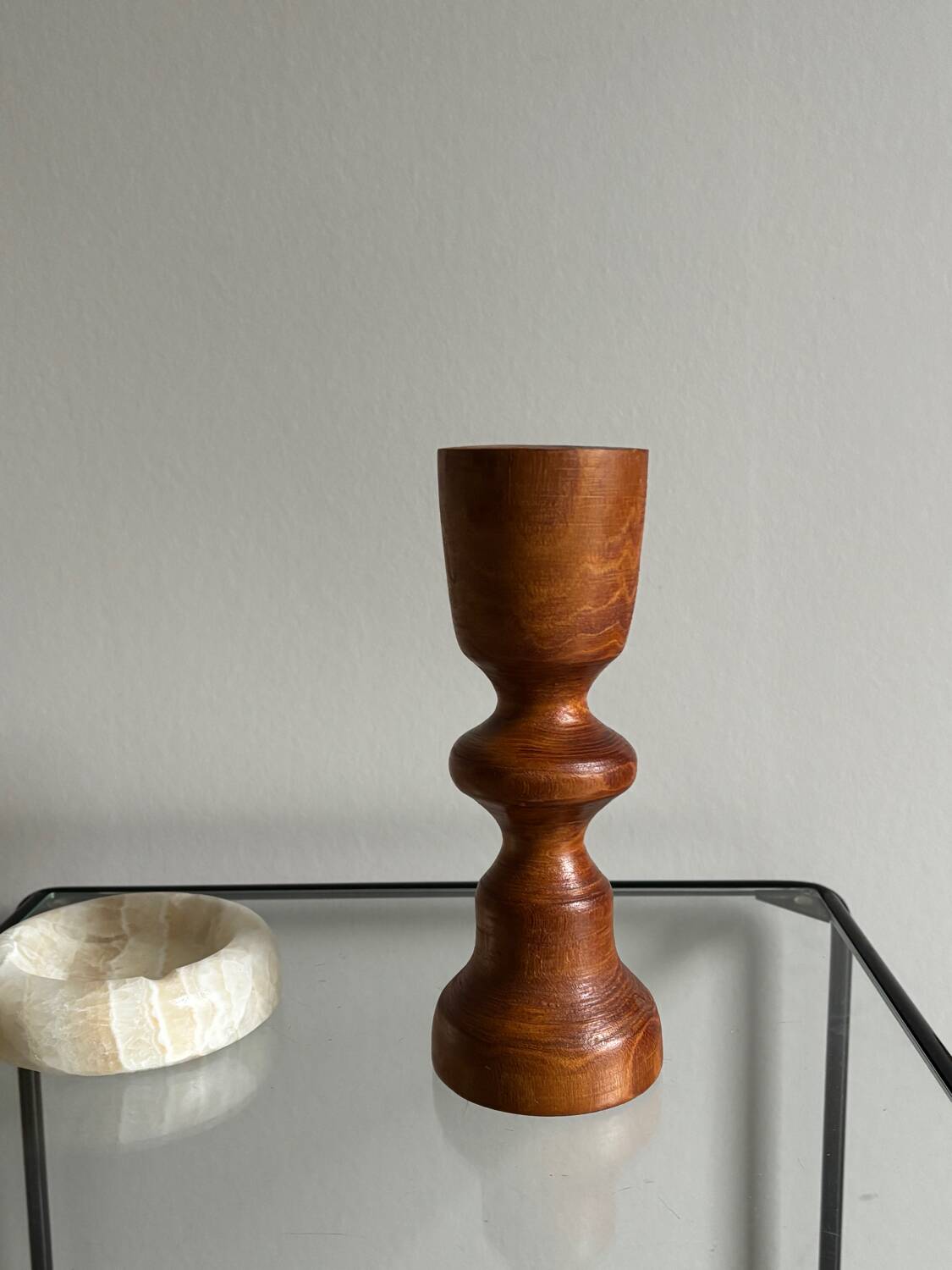 Turned wooden candle holder