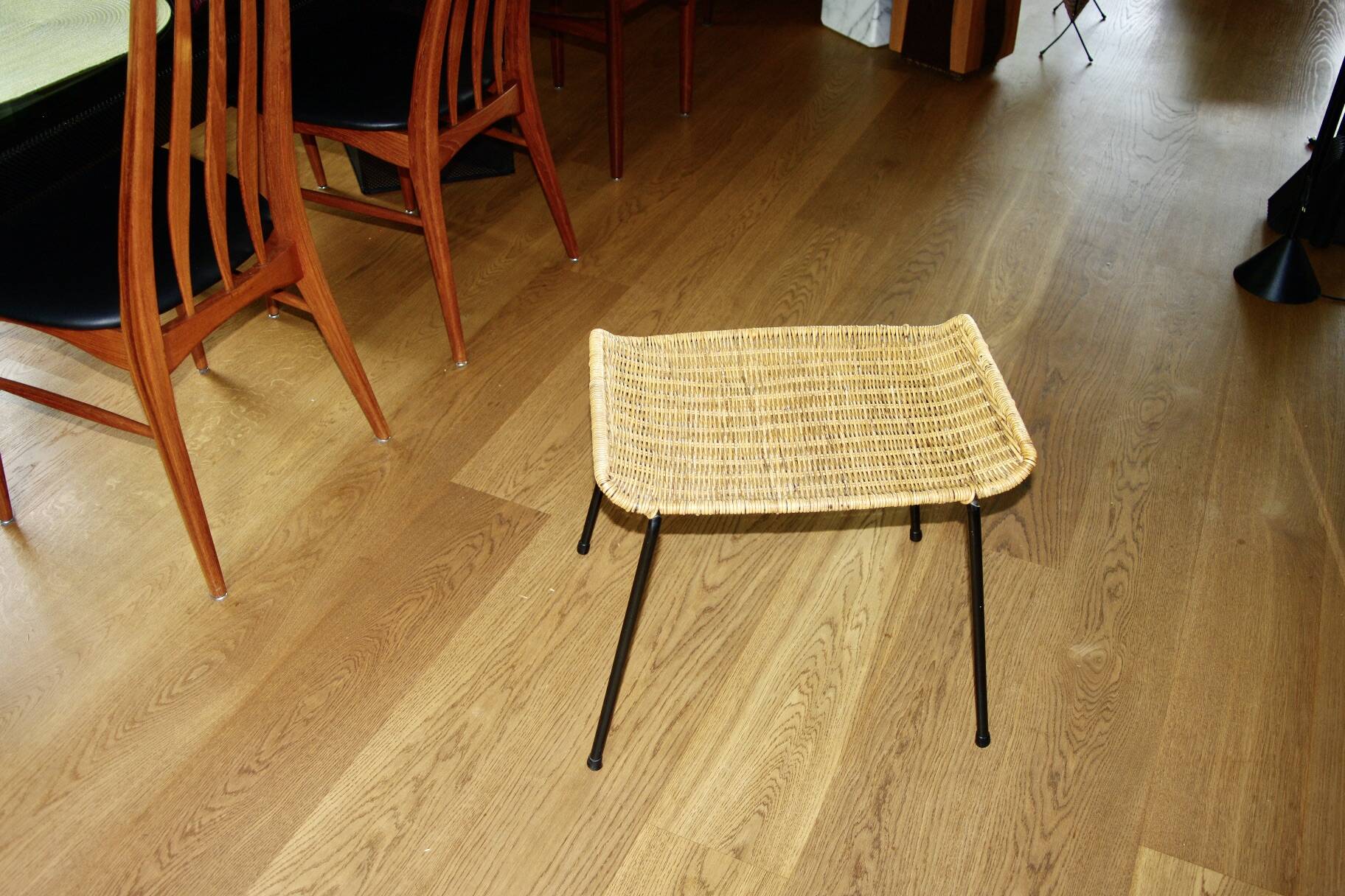 Vintage steel and woven wicker basketball stool by franco legler 1950s