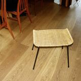 Vintage steel and woven wicker basketball stool by franco legler 1950s