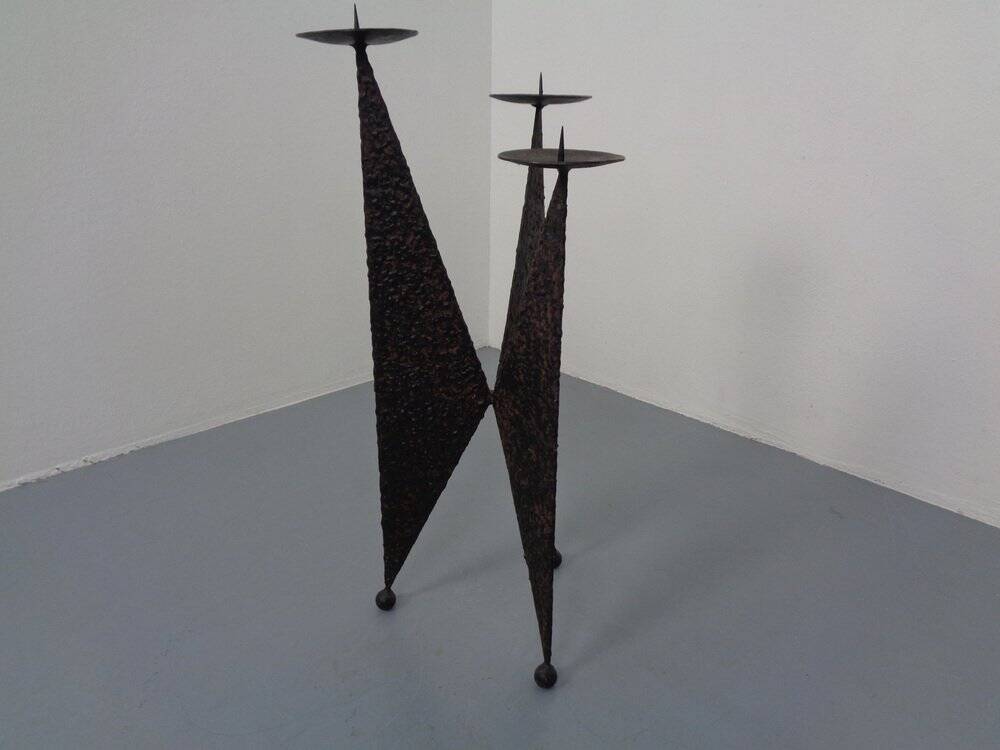 Brutalist German Iron Candleholder, 1960s