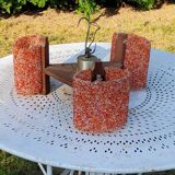 70s Scandinavian style chandelier in wood and orange granite resin 3 lights