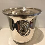 Ancient champagne bucket in silver metal with lion heads