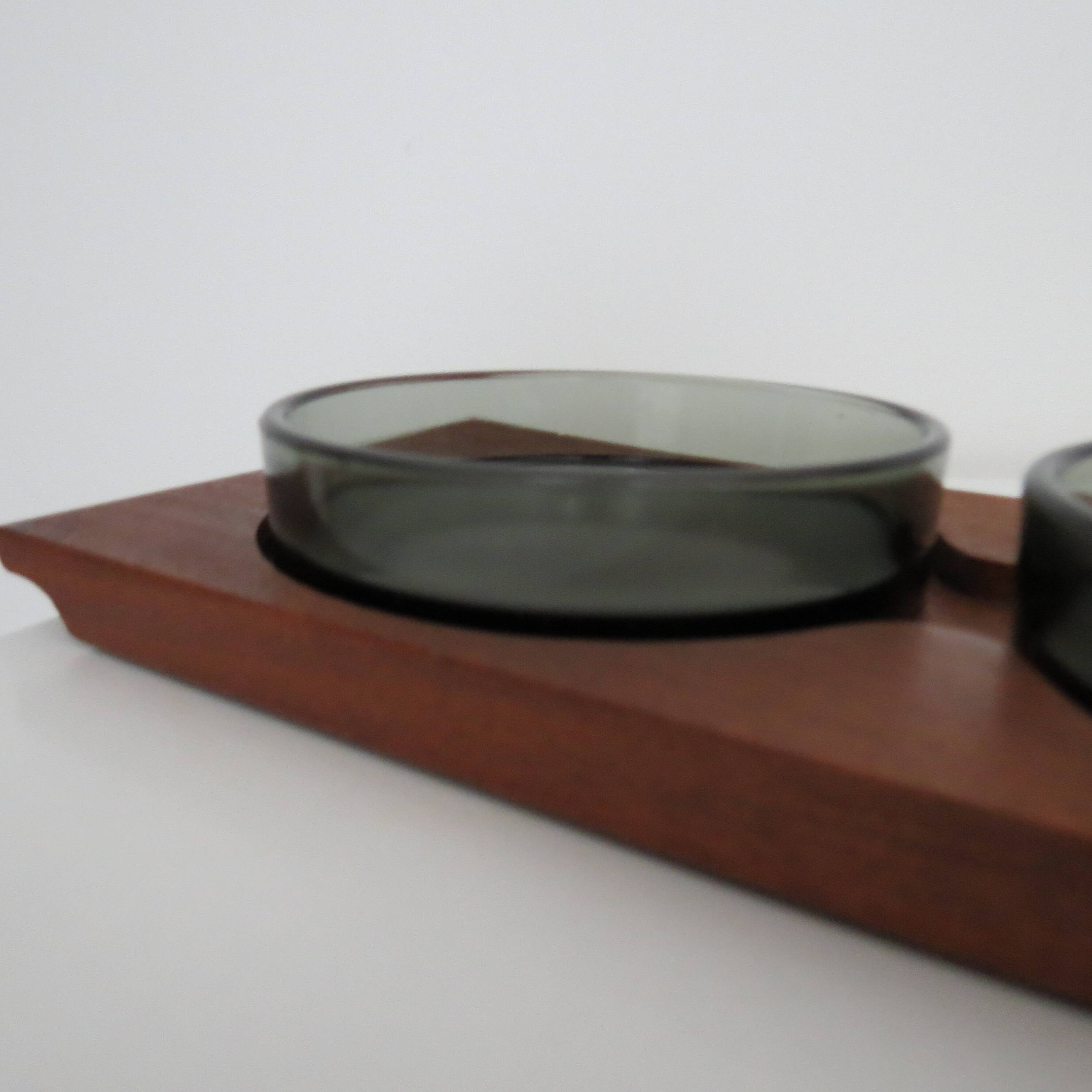 1960s  Mid Century Teak And Glass Serving Dishes on Tray