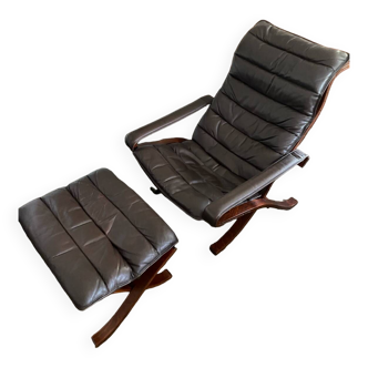 Fauteuil & ottoman modèle « flex » d'Ingmar Relling  marron foncé - années 70