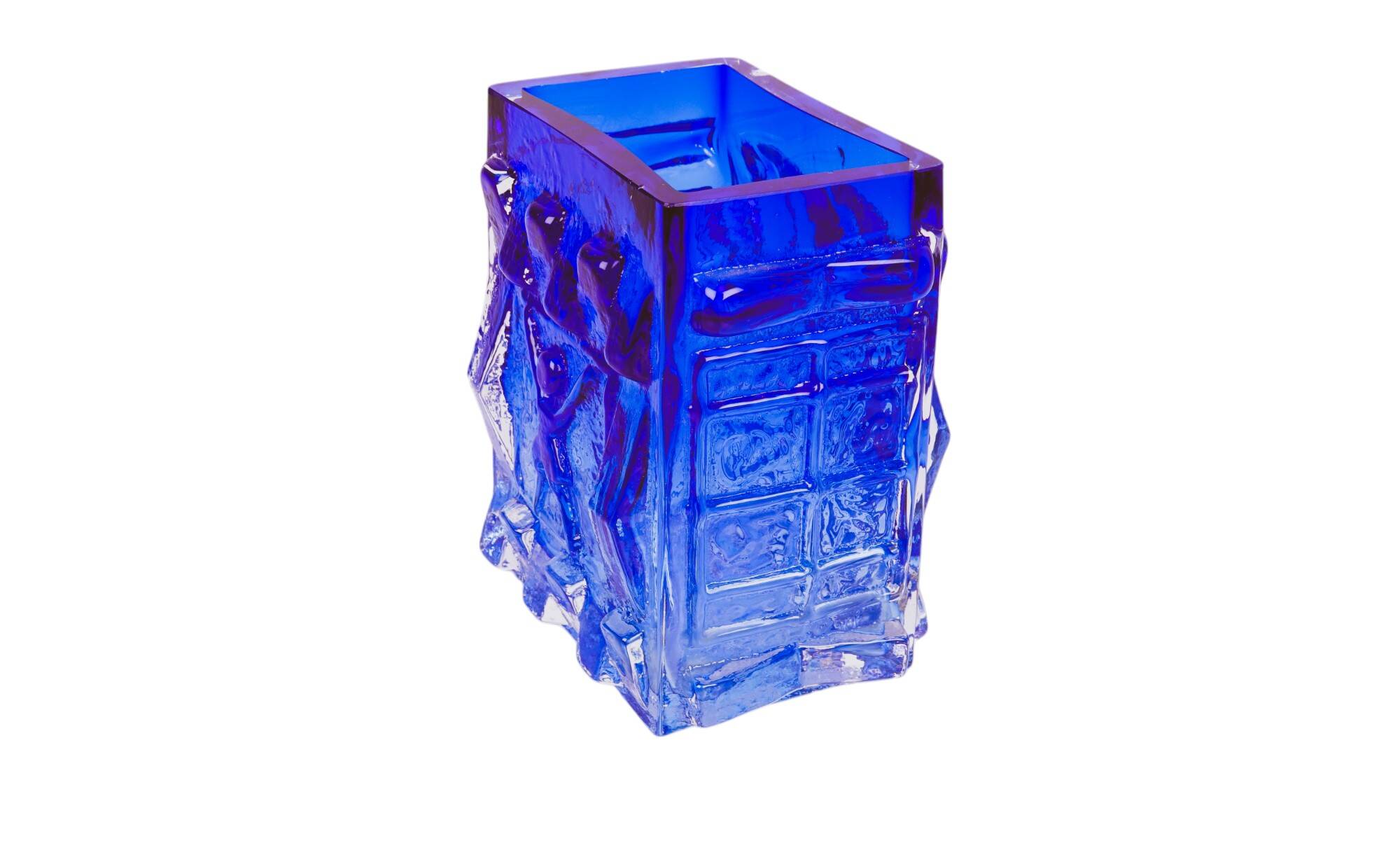 Josef schott for smalandshyttan blue patterned glass vase