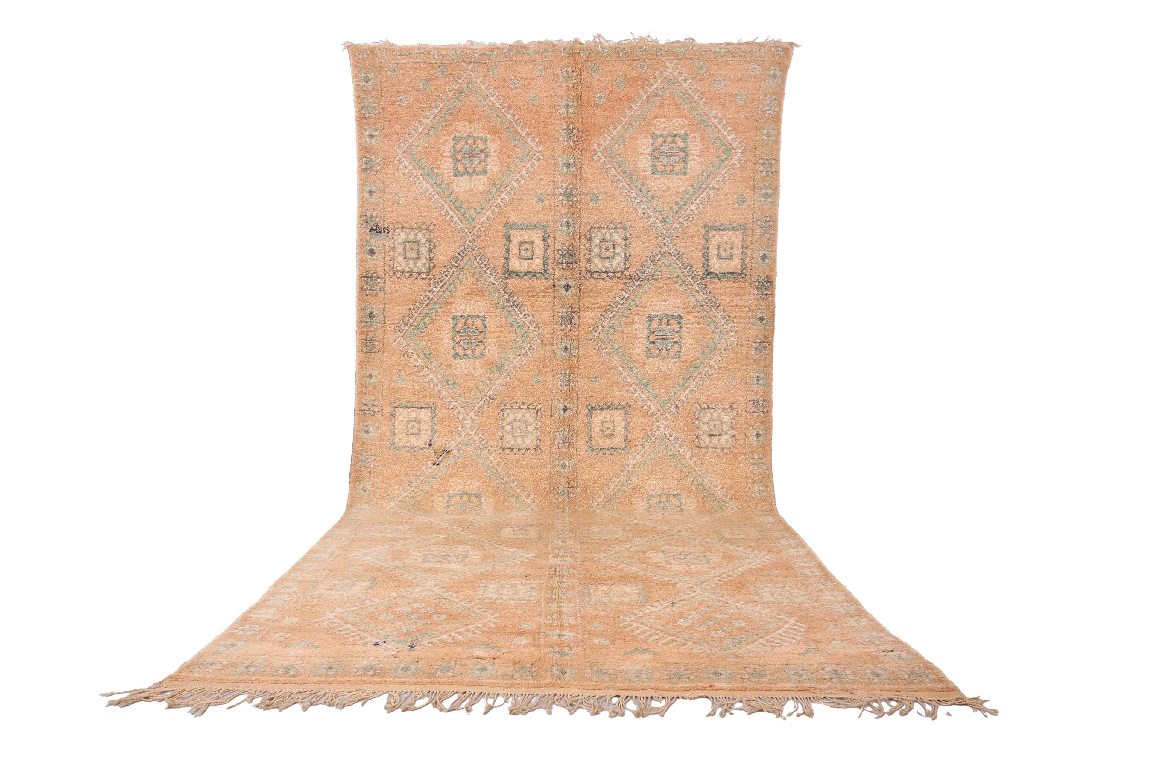 Large Vintage Moroccan Rug 188 x 387 cm - Peach Berber Rug - Handmade Rug