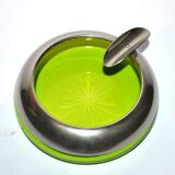 Cendrier cigare vintage en verre vert taillé et cerclage en étain