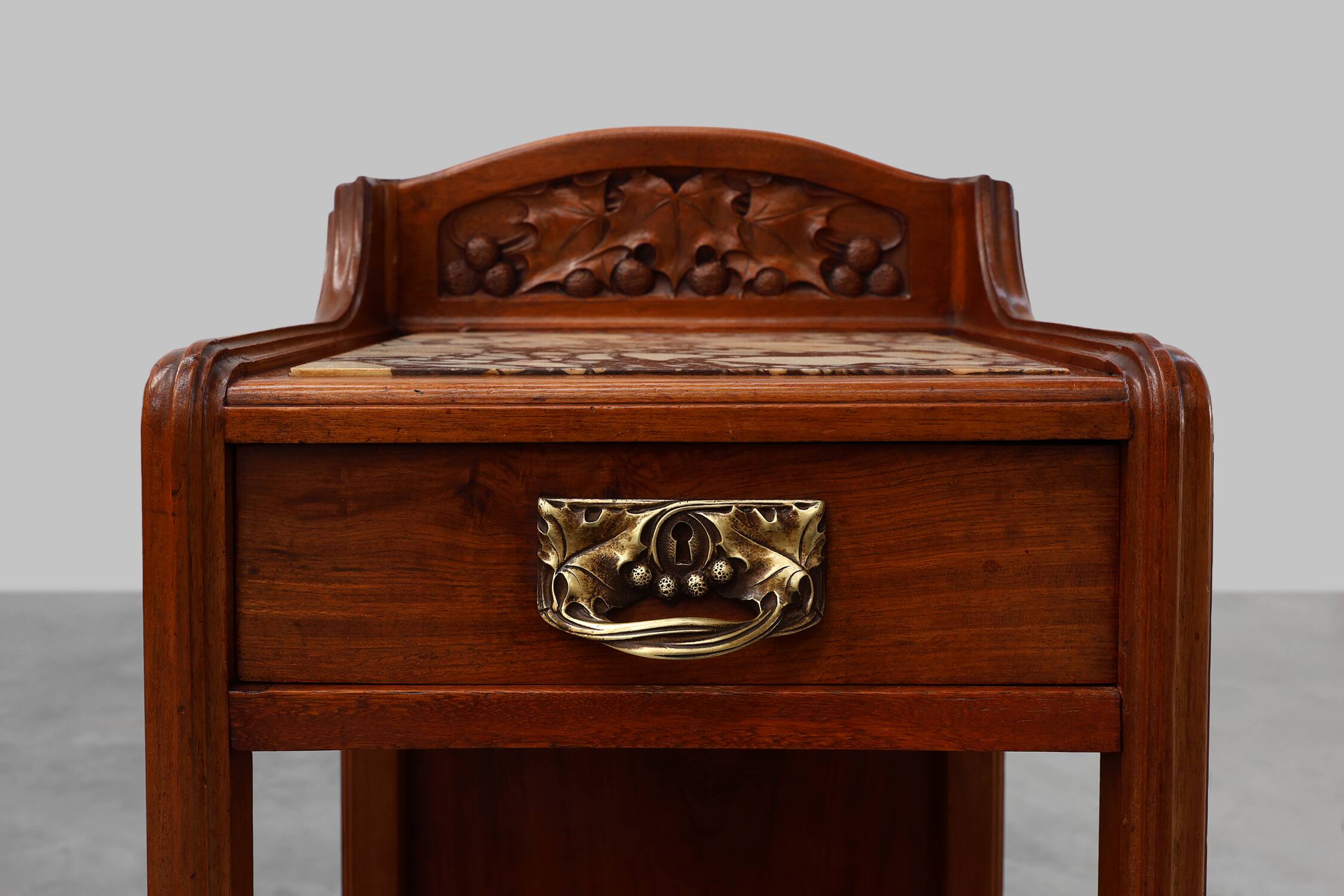 Pair Art Nouveau Nightstands with marble top by Paul Alexandre Dumas, Franc