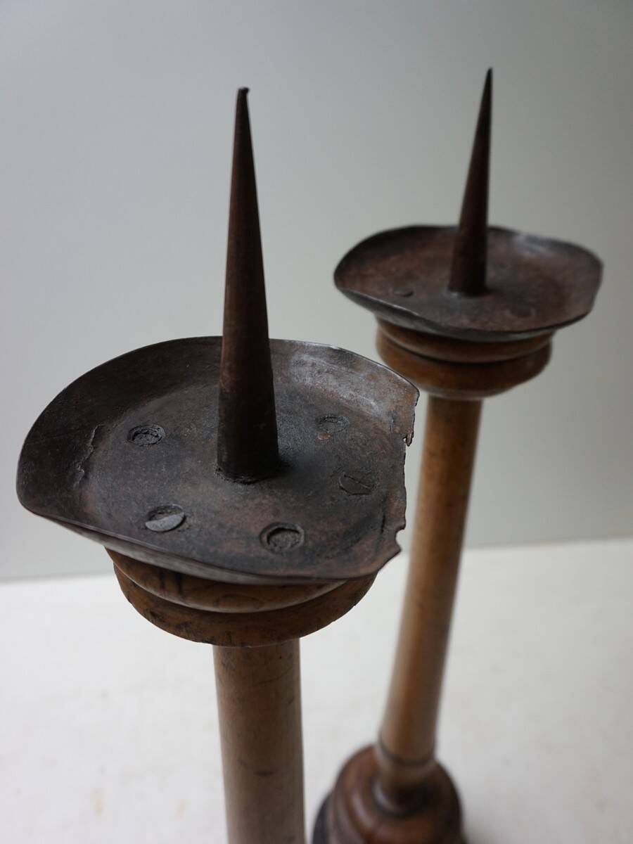 Large Antique French Wooden Candlesticks, 19th Century, Set of 4