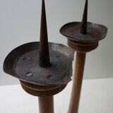 Large Antique French Wooden Candlesticks, 19th Century, Set of 4