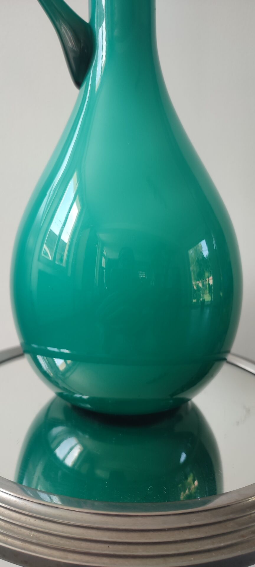 Vintage double glass vase-jug from Empoli (38 cm)
