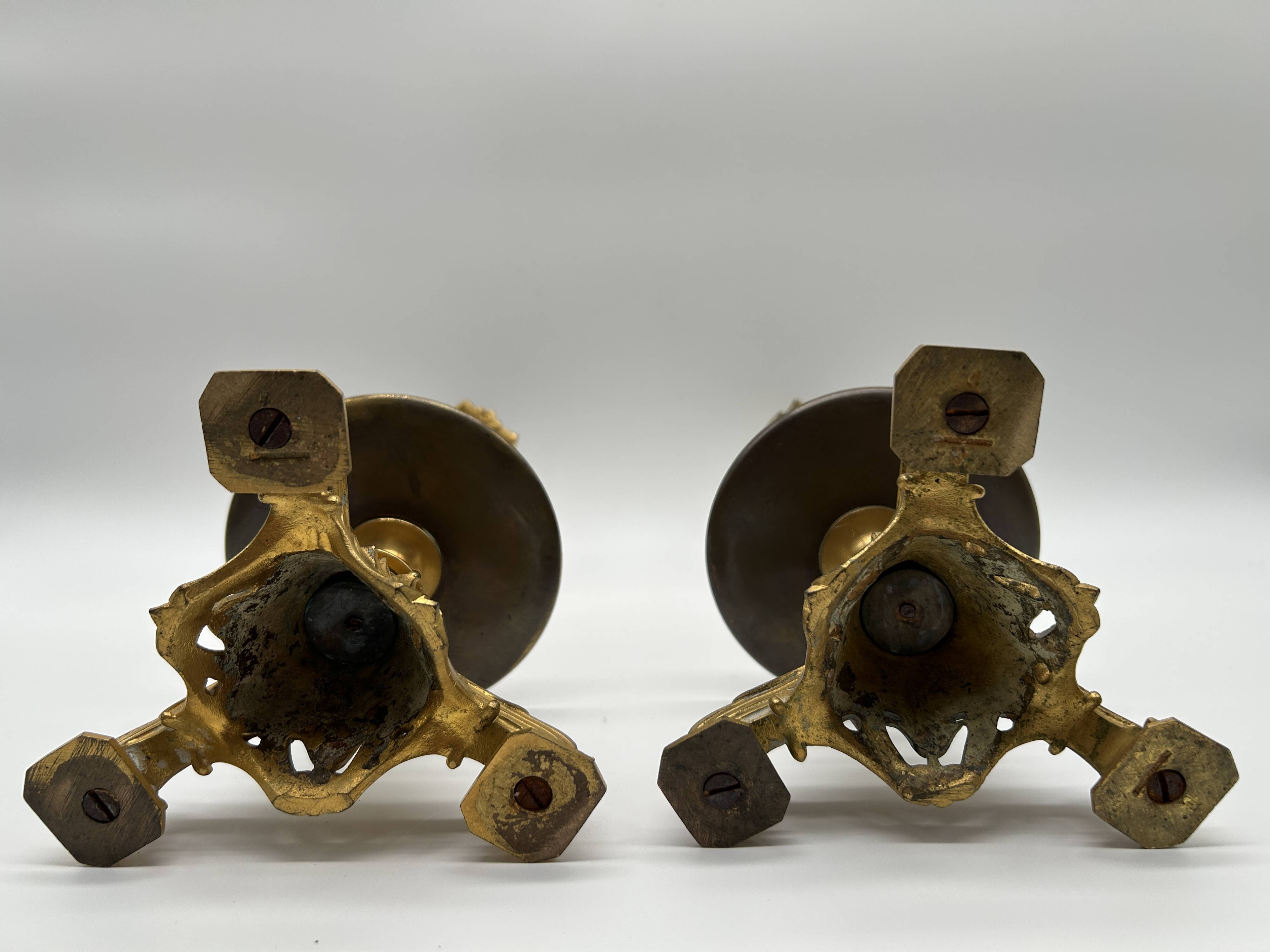 Pair of gilt bronze candlesticks by Cailleux - Barbedienne