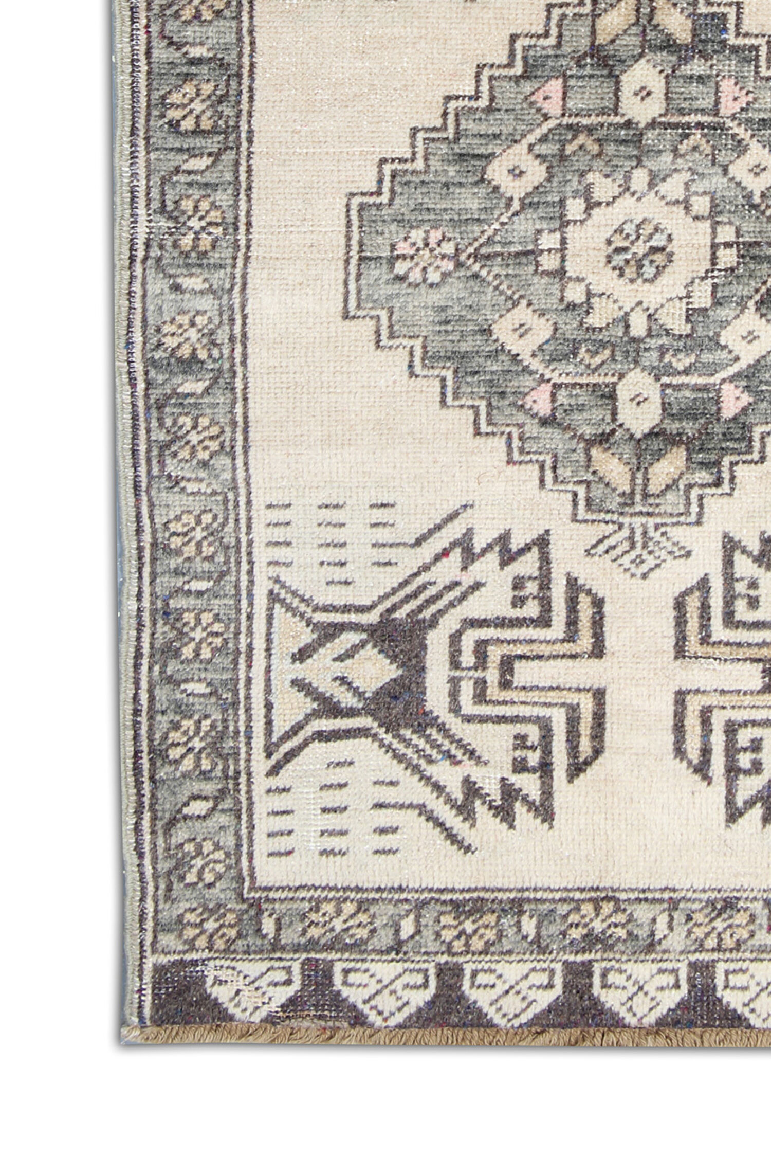 Turkish rug, handmade cream wool 54x116cm