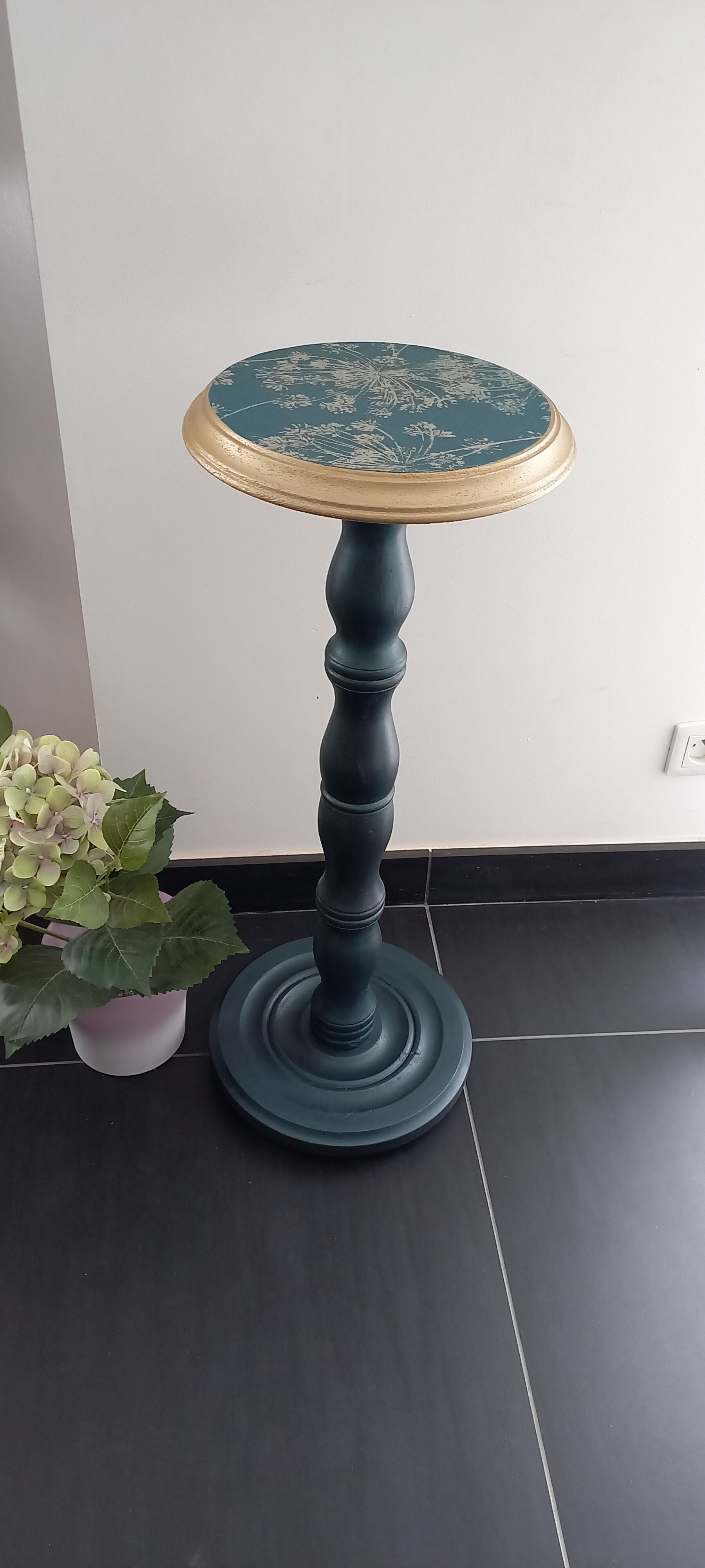 Vintage blue and gold pedestal table