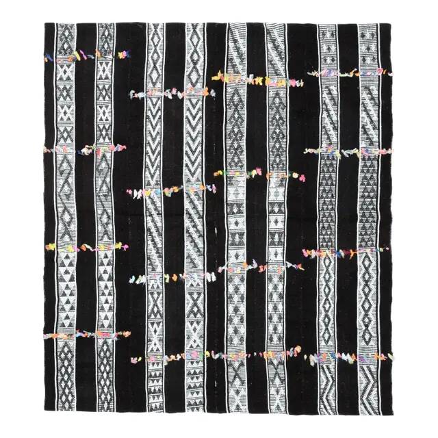 1970s Vintage Turkish Oushak Handmade Wool Cotton Black Runner Rug 169x190
