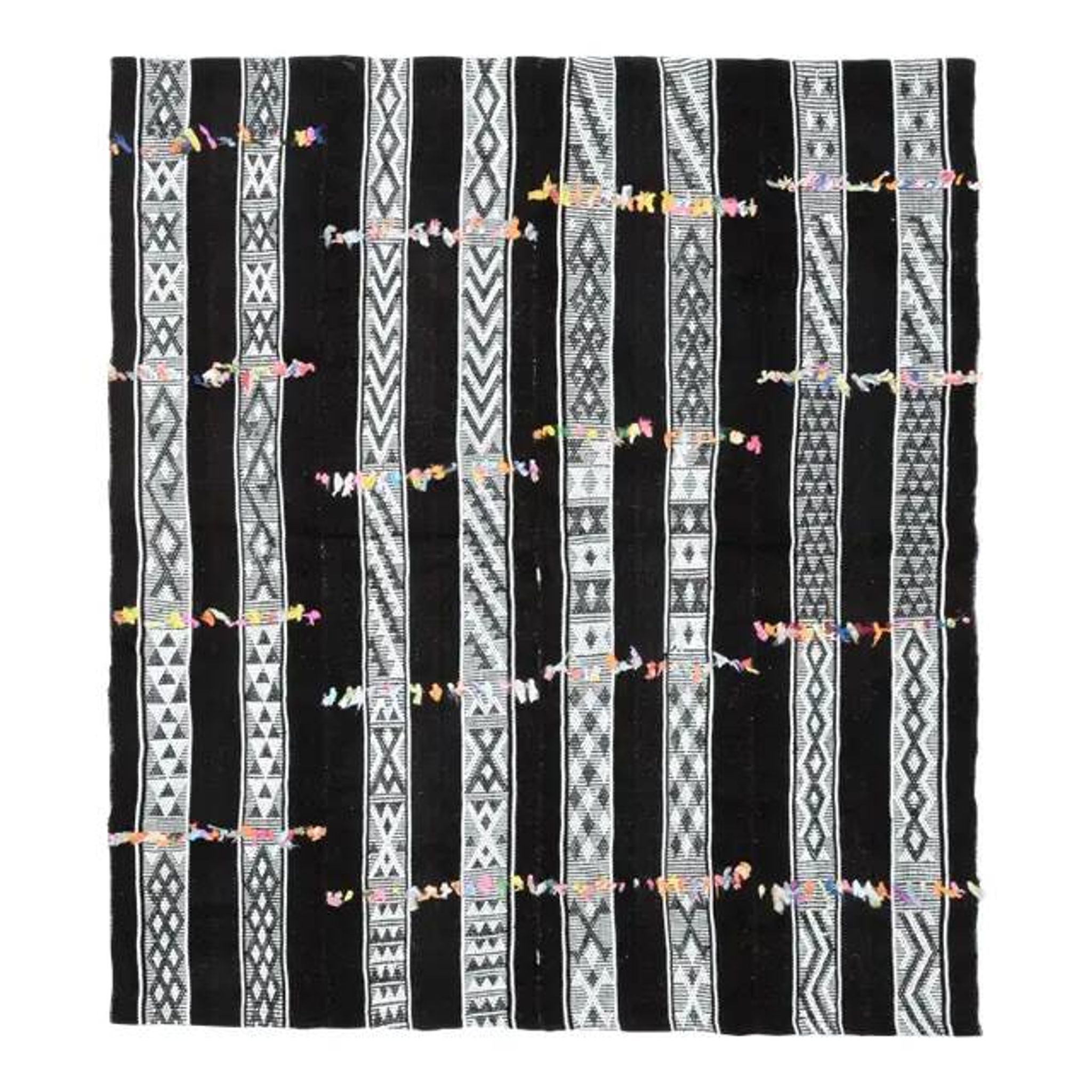 1970s Vintage Turkish Oushak Handmade Wool Cotton Black Runner Rug 169x190