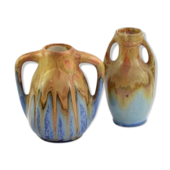 Duo de mini vases en grès émaillé signés Métenier