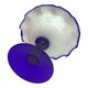 Vintage footed coupe in opaline white and cobalt blue blown glass –