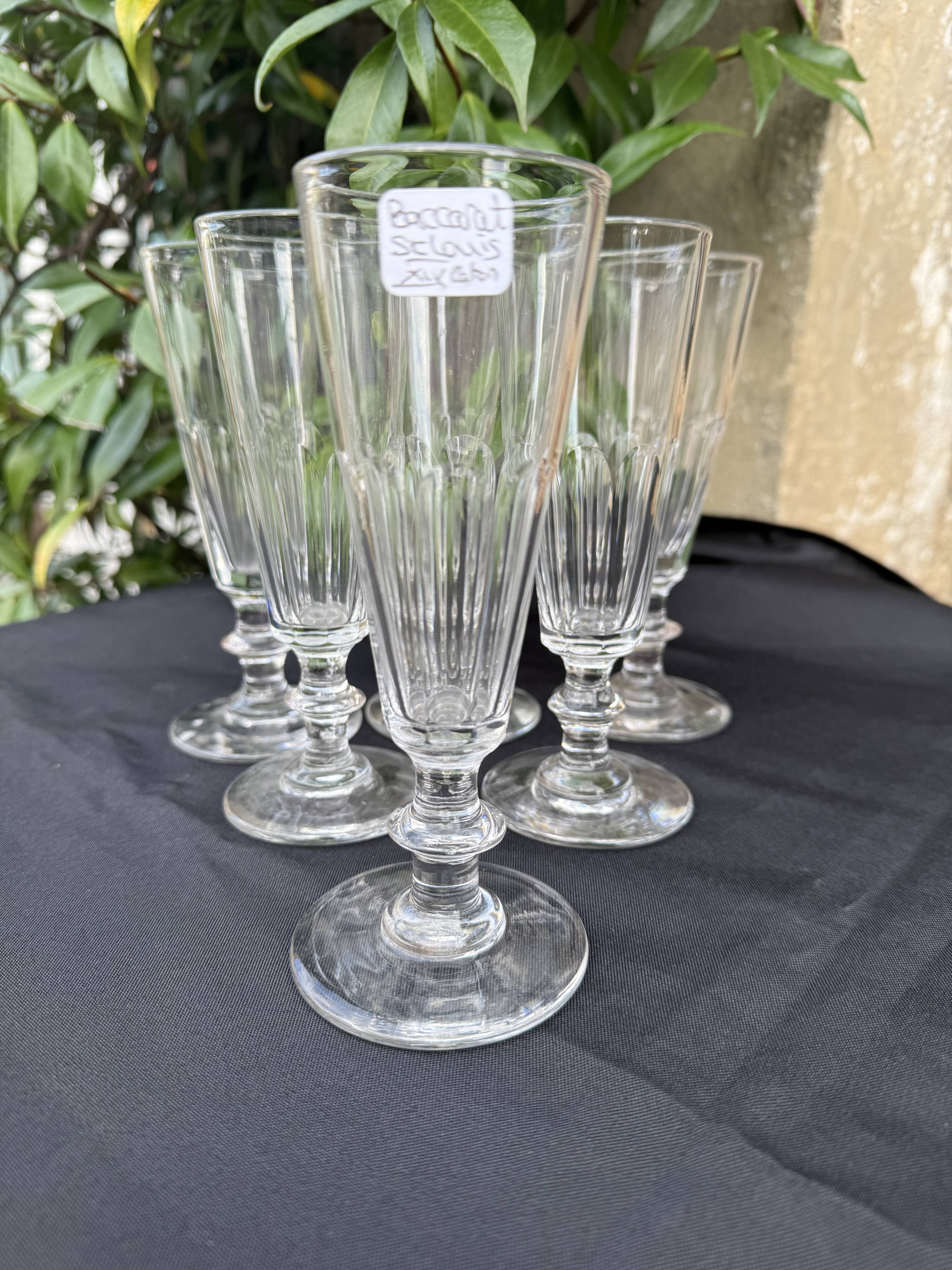 6 Champagne Flutes – 19th Century Cut Crystal – Baccarat/St.Louis