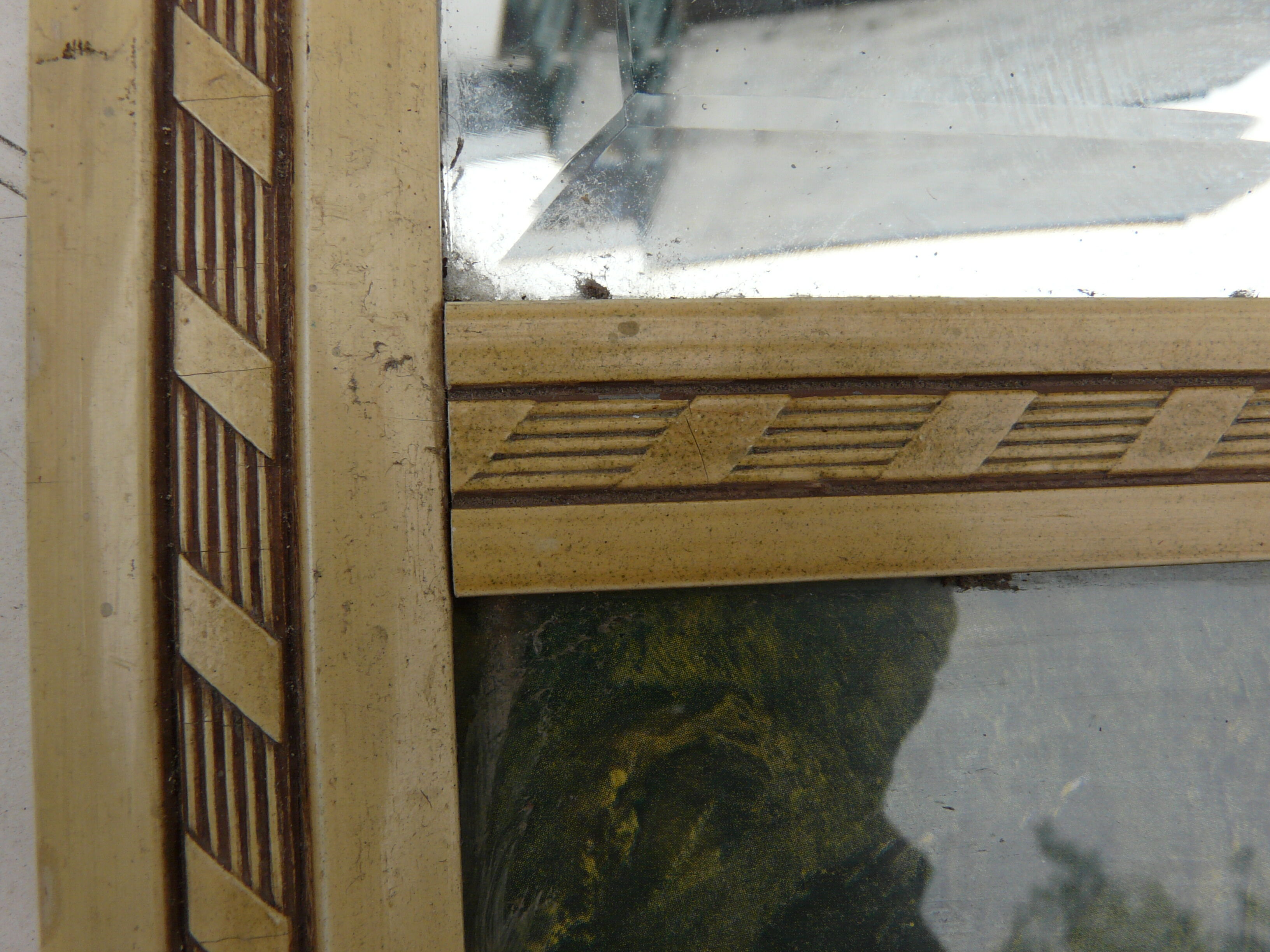 Beveled wall mirror with engravings 40s-50s