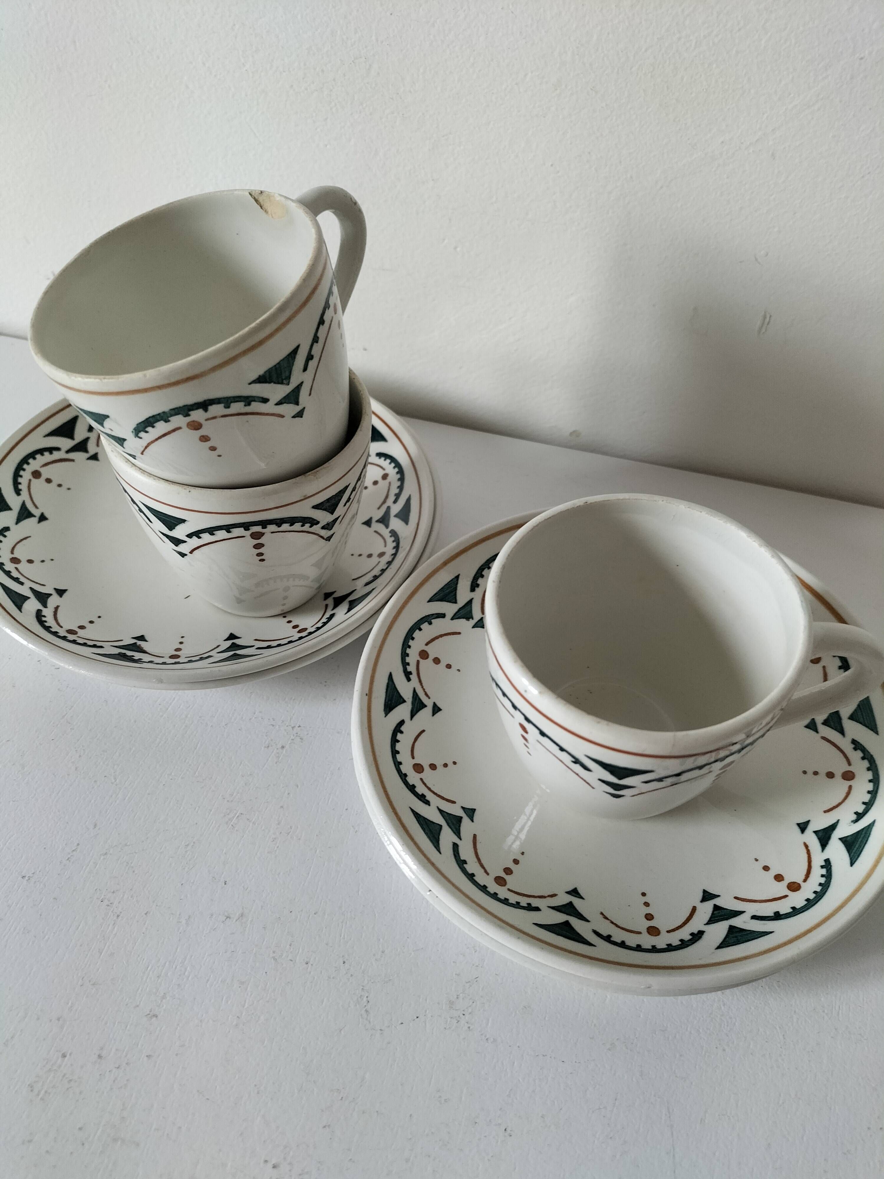Set of 3 K&G Lunéville cups and saucers – Succao model, 1920s