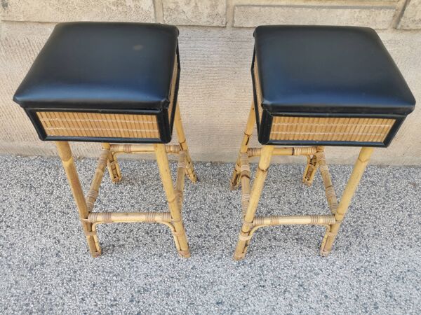 Paire de tabouret en bambou vintage années 70