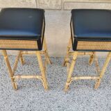 Pair of vintage bamboo stools from the 70s