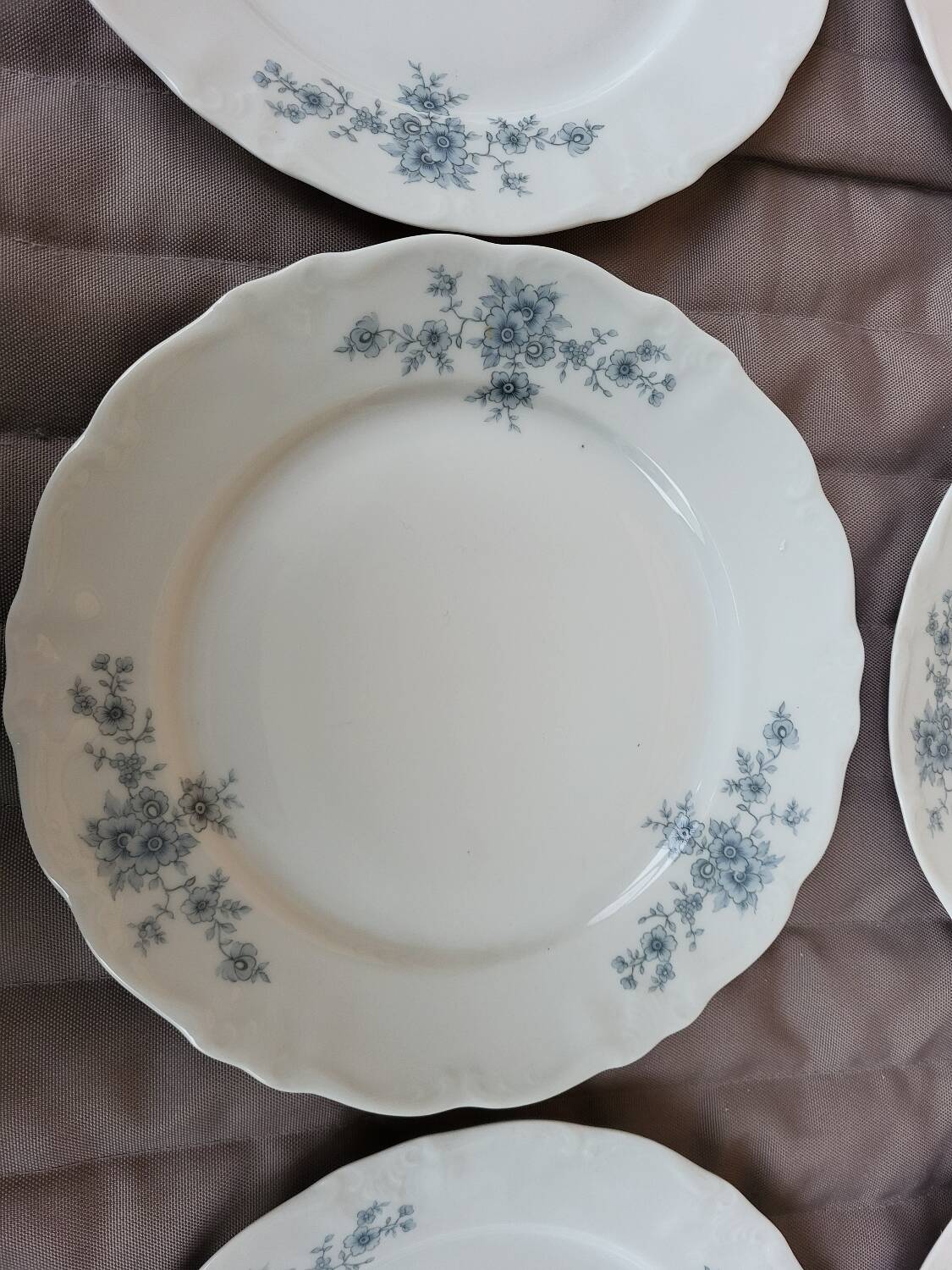 Set of 6 Bavarian porcelain flat plates Germany Winterling forget-me-not decor.