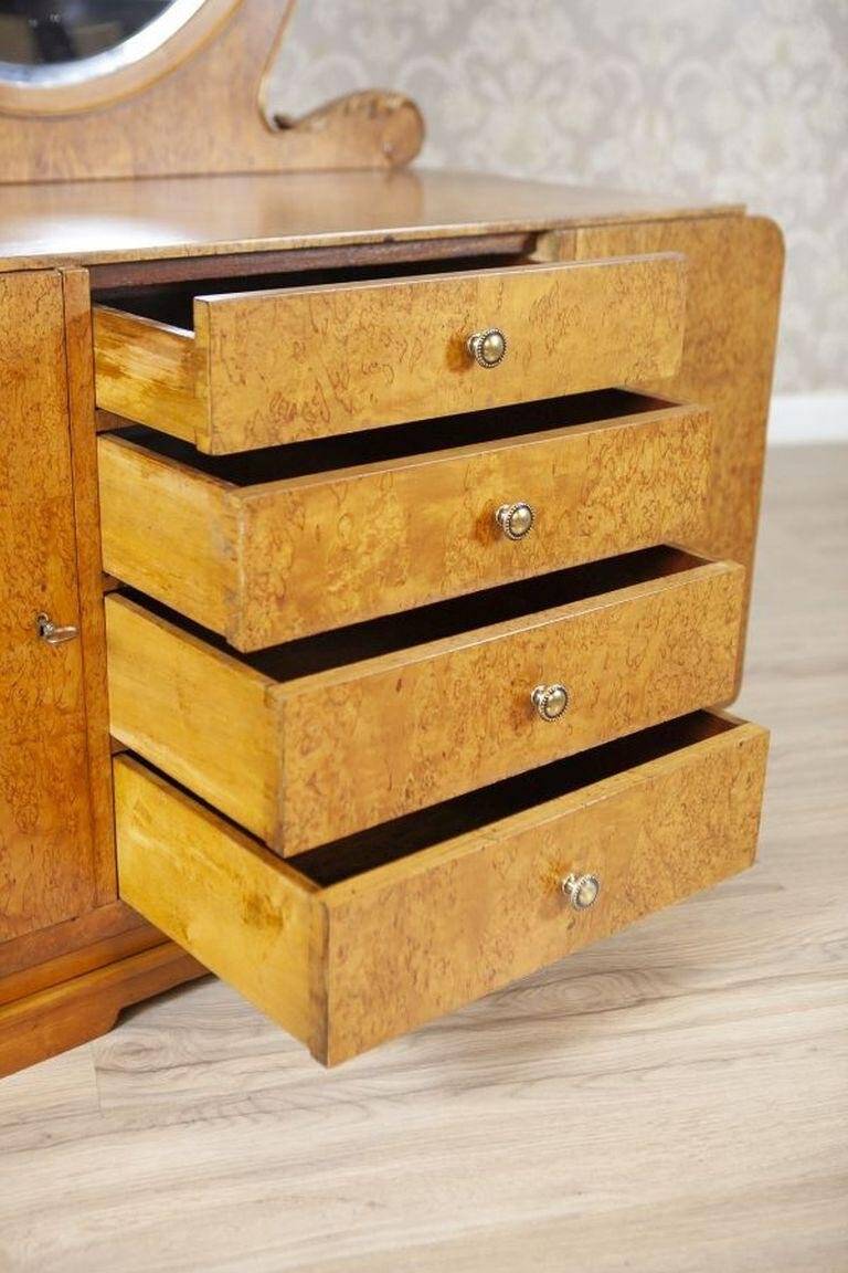 Early 20th Century Vanity Veneered with Karelian Birch with Oval Mirror, 1950s