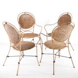 Pair of rattan and iron armchairs