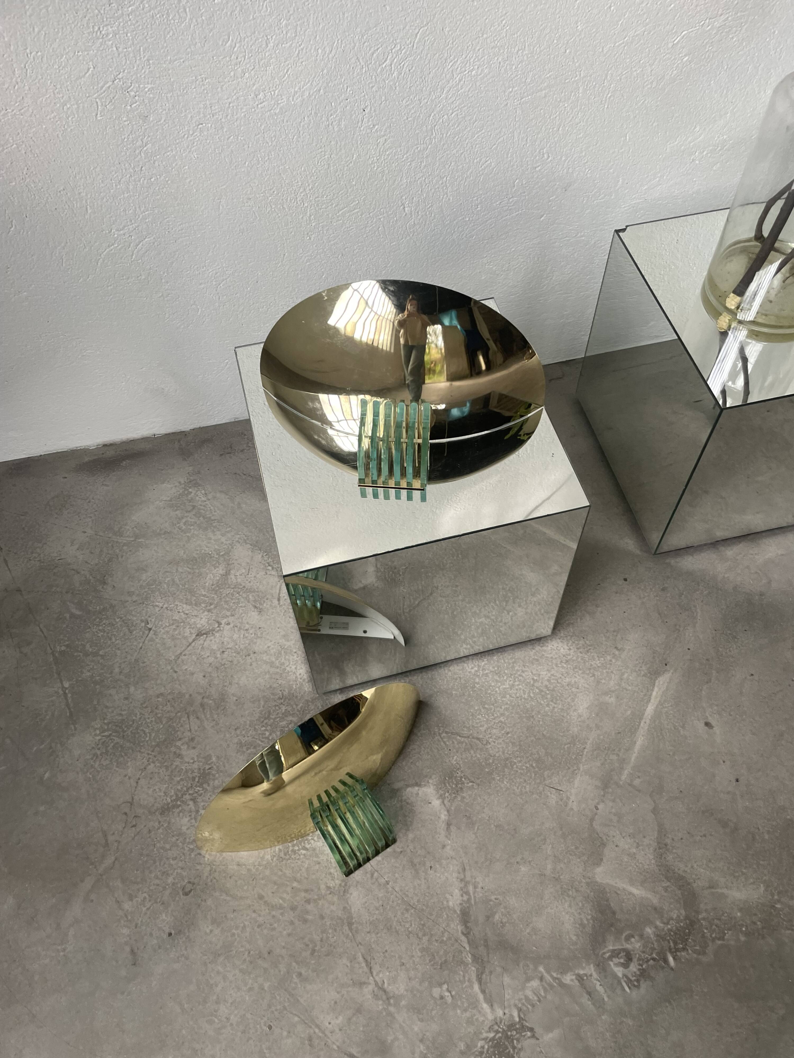 Pair of brass and art deco glass wall lights SCE