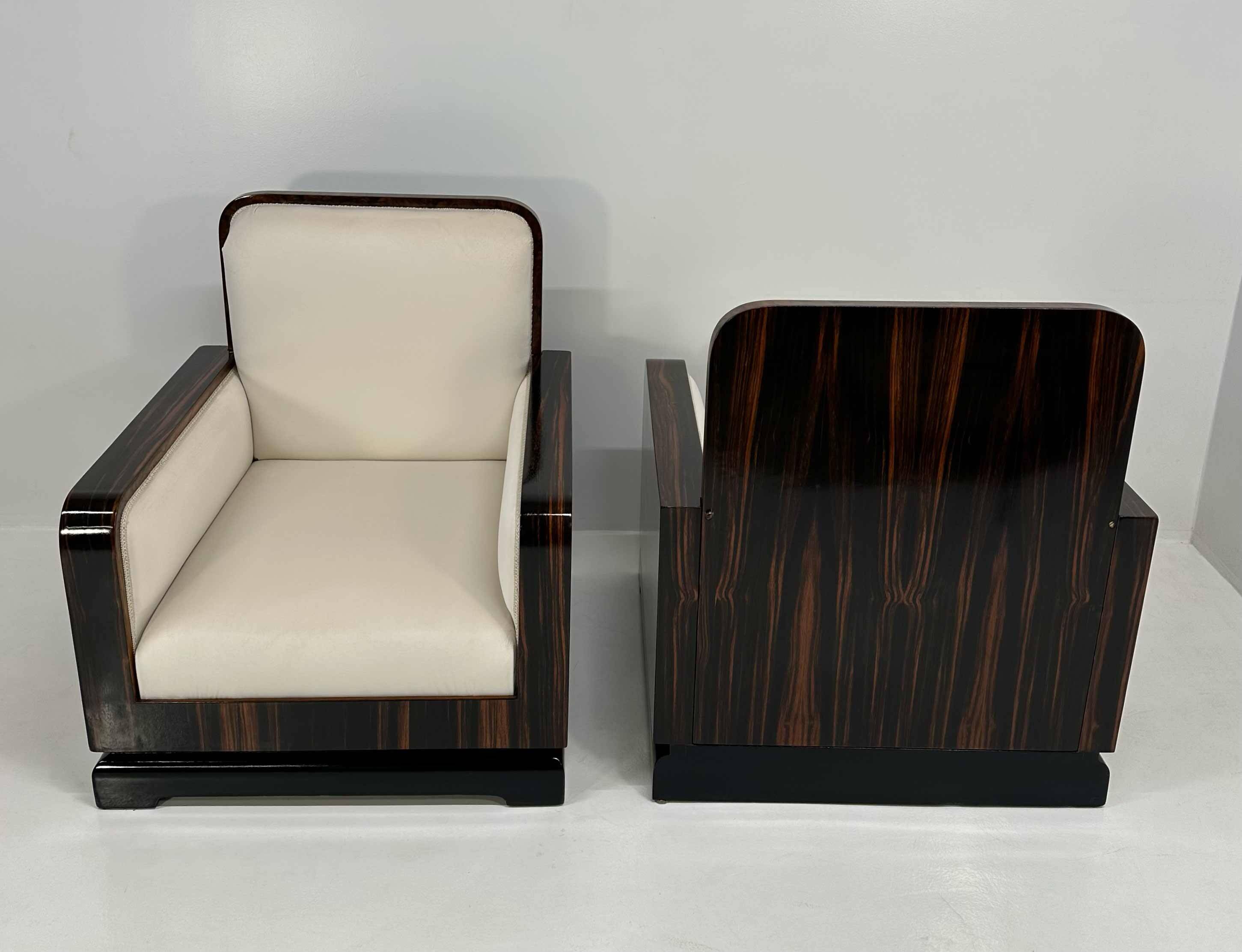 Set of Art Deco Italian Macassar and Walnut Root Armchairs, 1930s