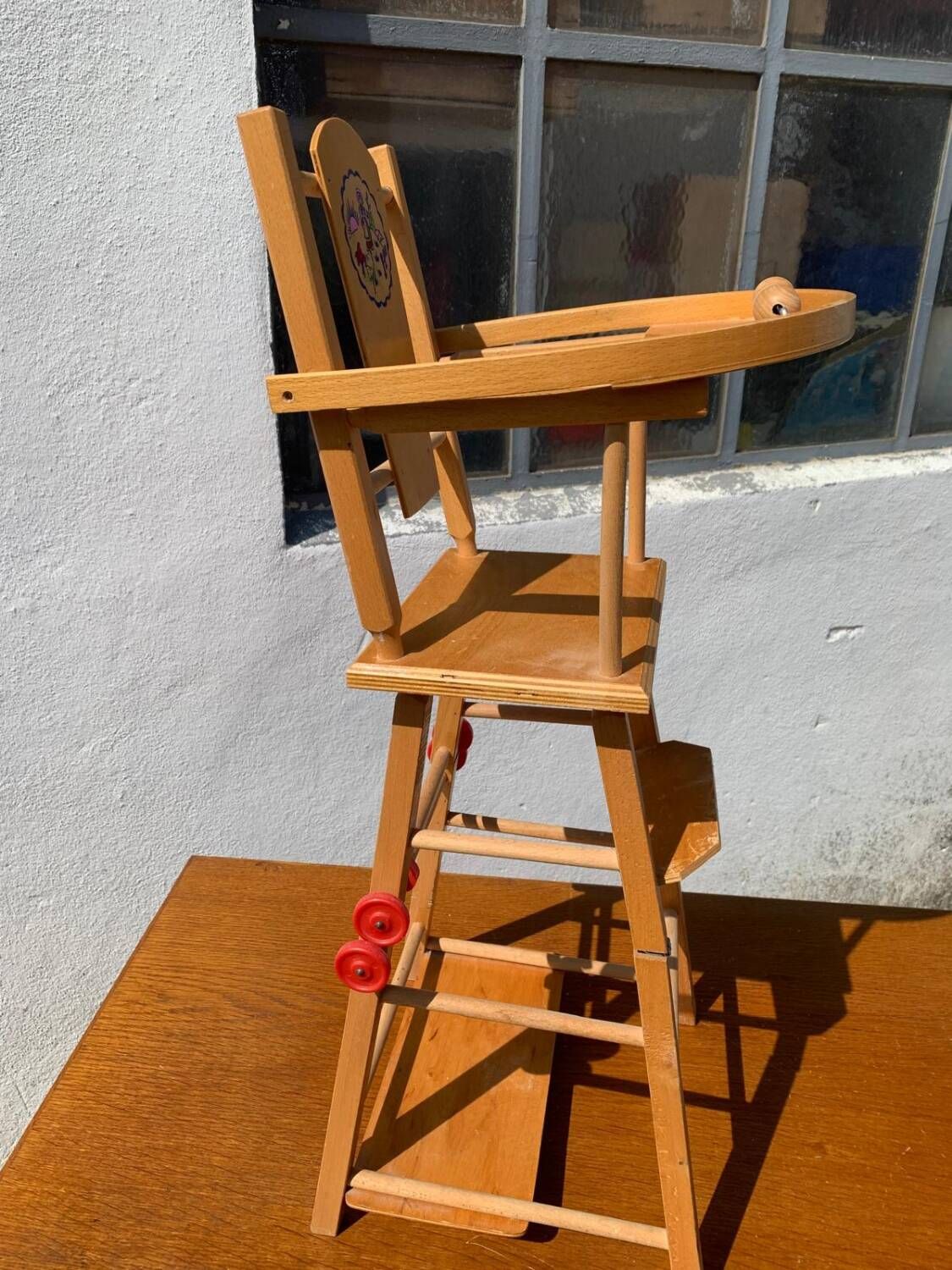 Vintage wooden toy doll high chair from the 70s
