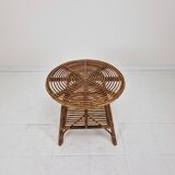 Vintage Italian Rattan Coffee or Side Table With New Glass Plate, 1970s