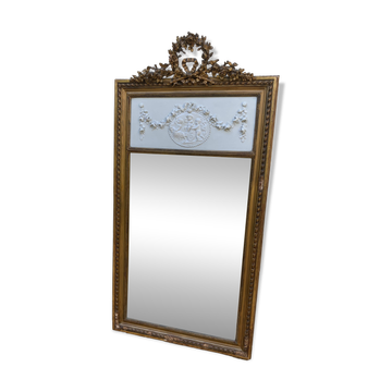 19th century Louis XVI style mirror in wood gilded with gold leaf, 74x150cm
