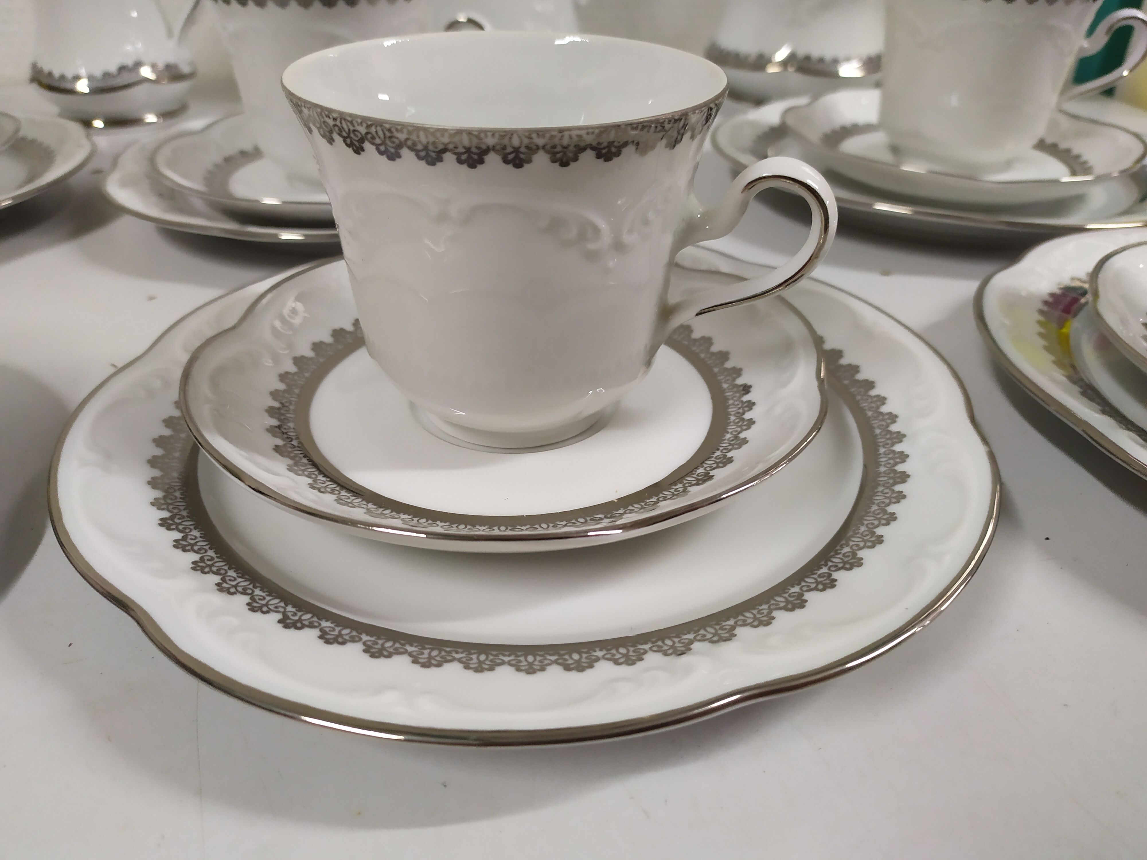 Coffee service for 6 people bavaria white and silver cup plate coffee maker milk pot sugar