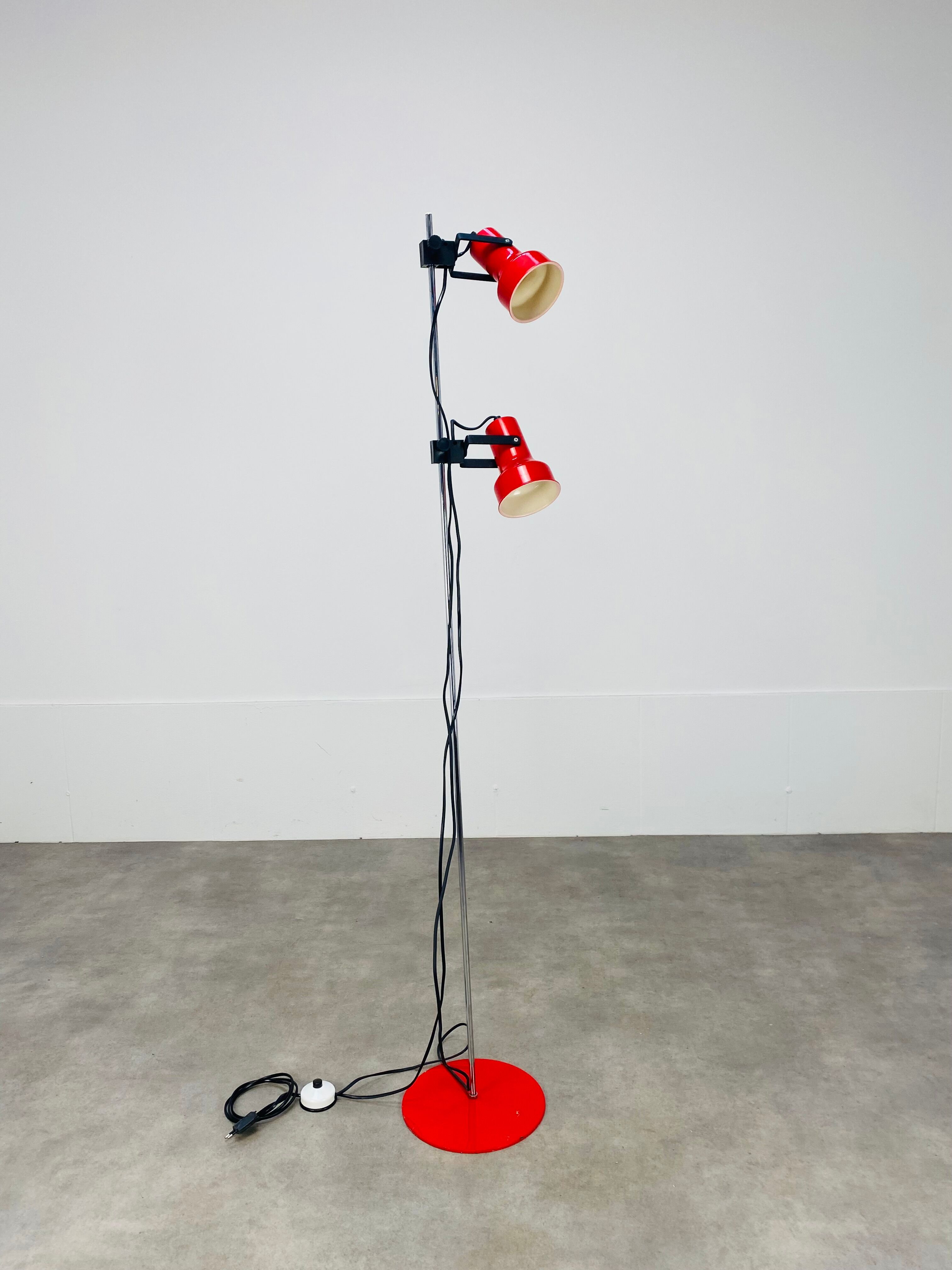 Floor lamp 2 spots red chrome stem SCE 1970