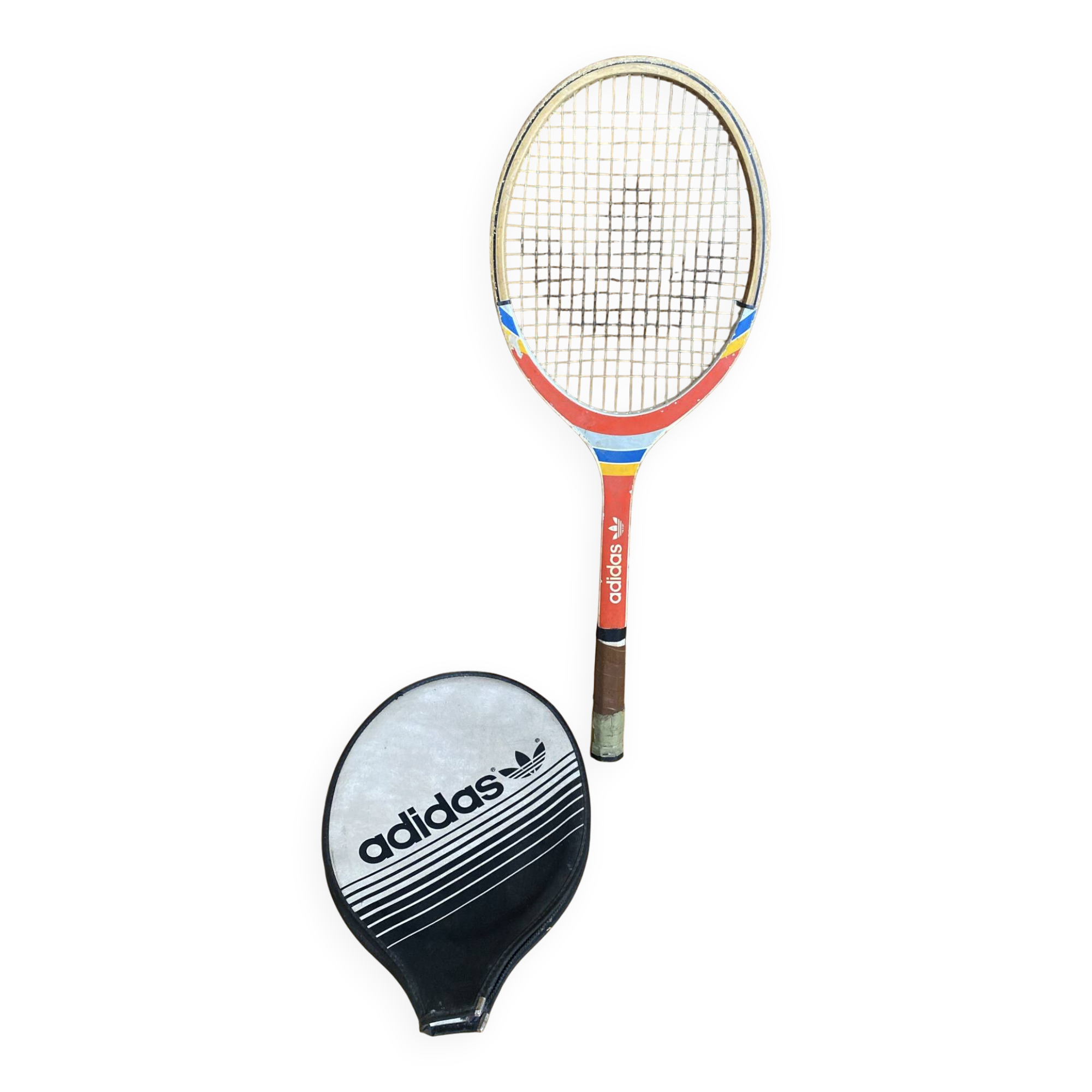 Vintage ADIDAS Cadet Wooden Tennis Racket + Sports Cover #E24