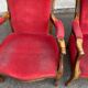 2 Louis Philippe cabriolet armchairs in burgundy velvet wood from the 19th century.