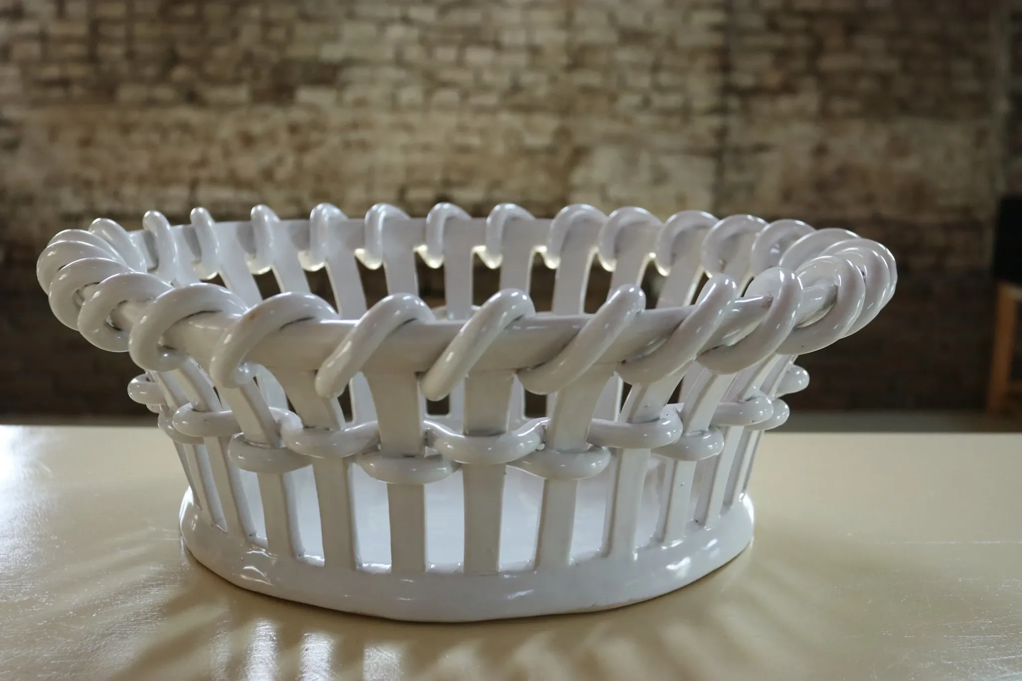 Woven white earthenware basket – attributed to Émile Tessier, Malicorne