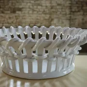 Woven white earthenware basket – attributed to Émile Tessier, Malicorne