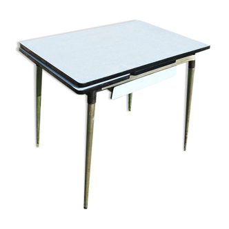 Ancienne table en formica bleu avec rallonge
