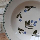Old deep iron earth plate with blue flower pattern